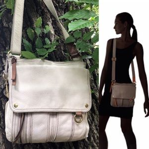 Morgan Traveler Cream Leather Crossbody Messenger